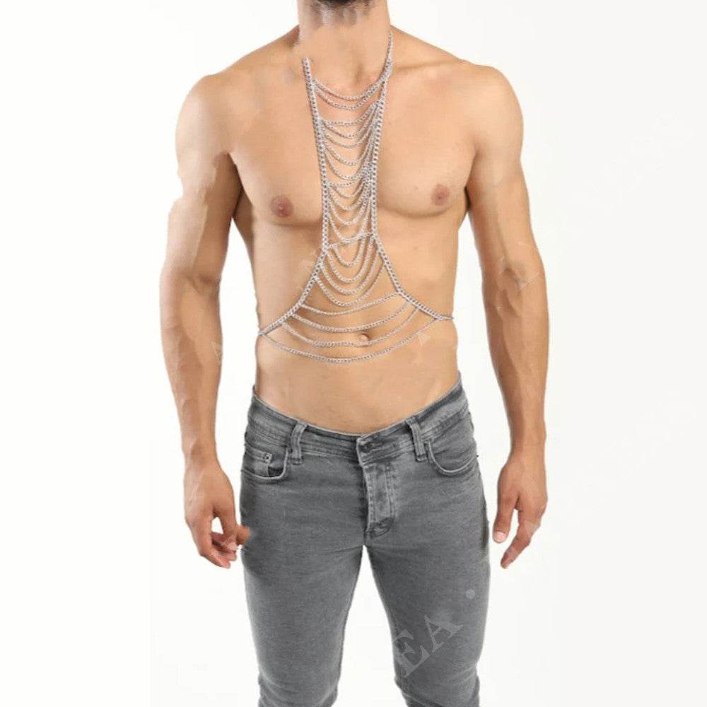 Mens Body Chains Festival Cosplay Jewelry Tops Chest Necklace - Mubimart