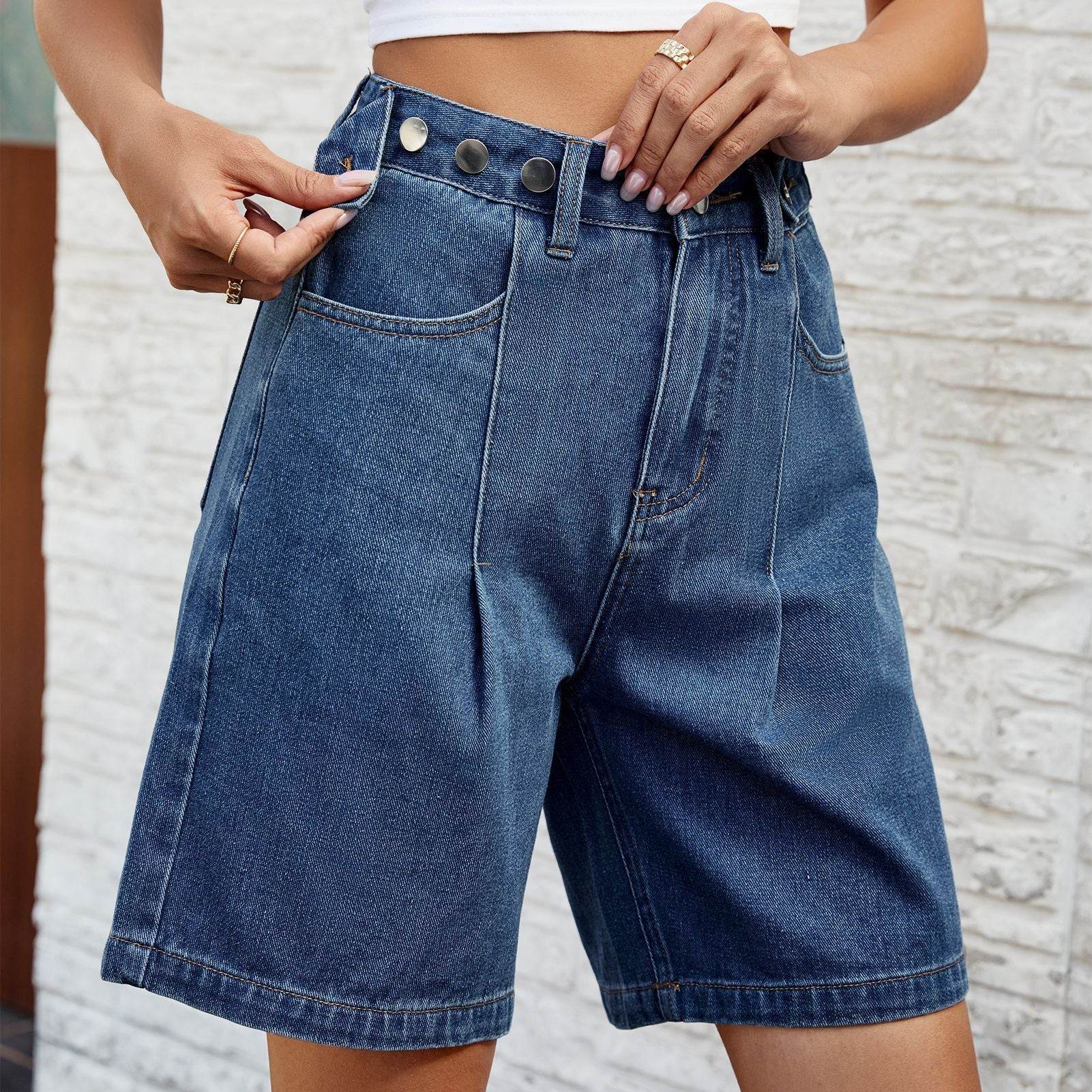 Denim Shorts With Waist Adjustable Design Fashion Summer Pants For Women - Mubimart