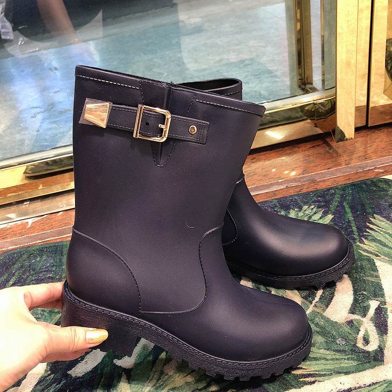 Fashion Temperament Non-slip Waterproof Shoes Rubber Rain Boots Women - Mubimart