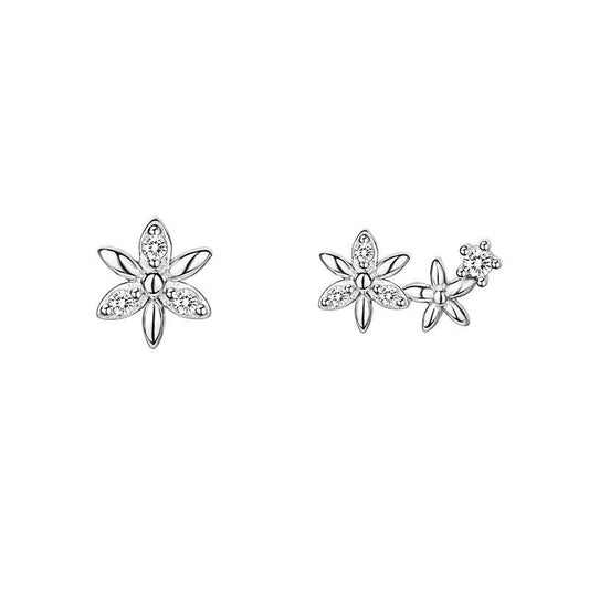 925 Silver Flower Stud Earrings Women - Mubimart