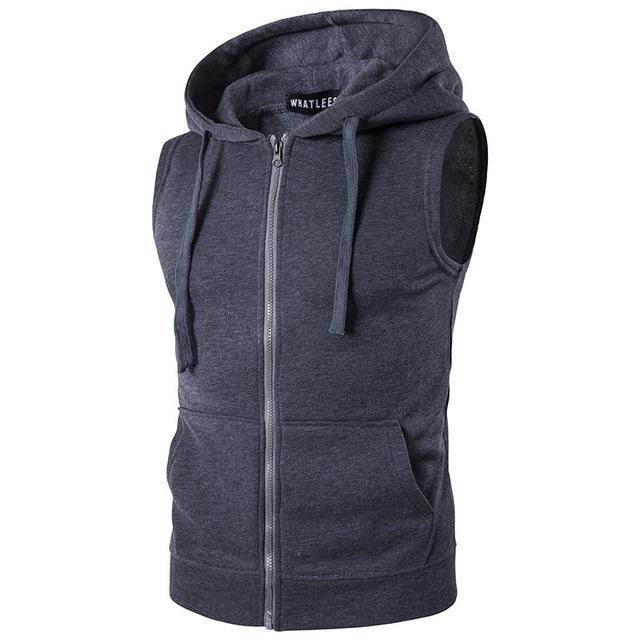 New Men's Sleeveless Cotton Zipper Hoodies - Mubimart