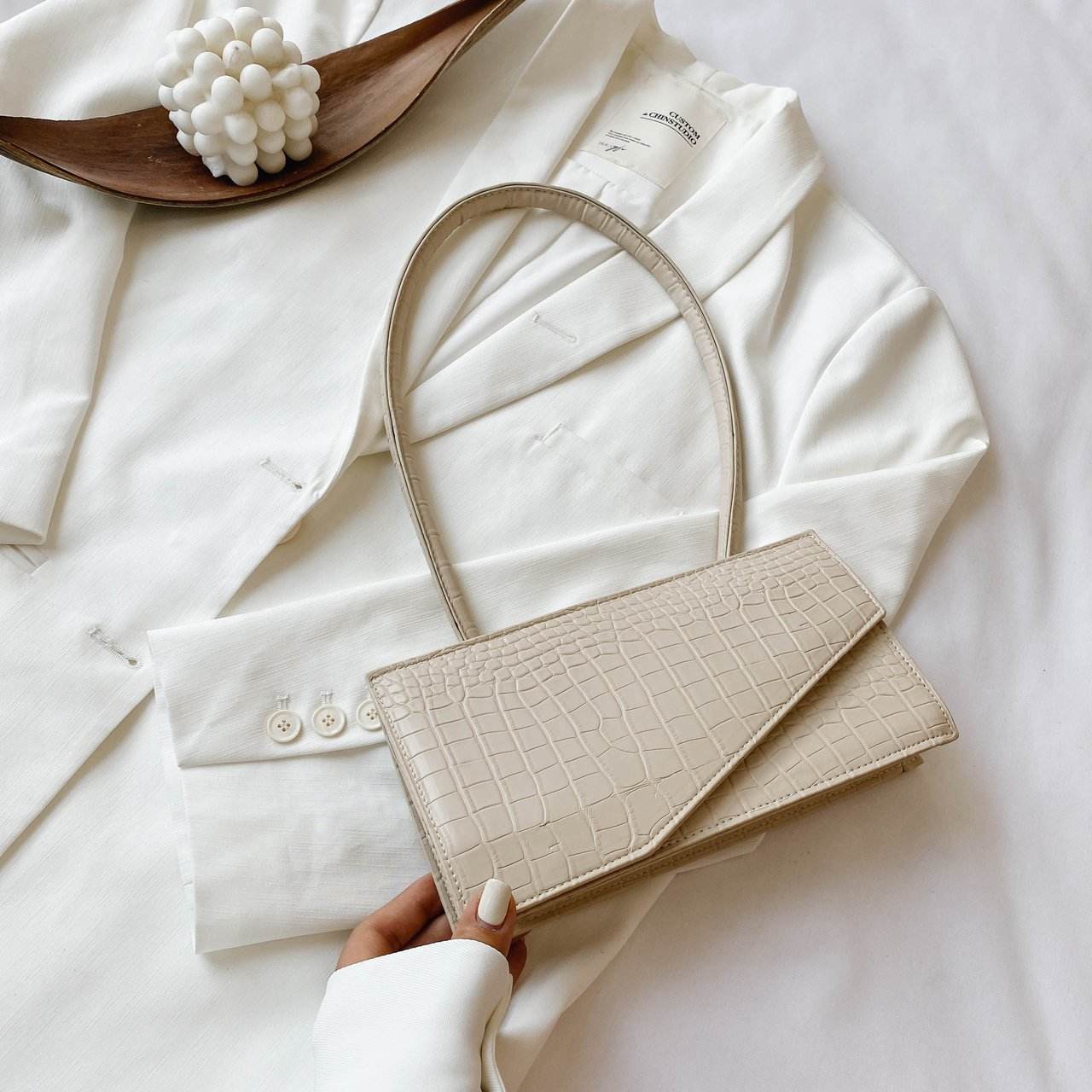 One shoulder messenger stone pattern small square bag - Mubimart