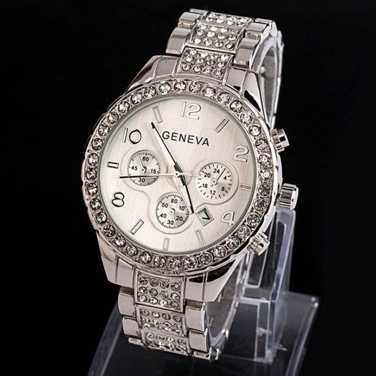 Geneva diamond calendar watch women fashion watch business casual ladies quartz tide watch fake three-eyed watch - Mubimart