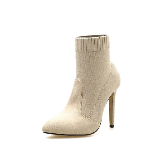 Wool Stiletto High Heel Booties - Mubimart