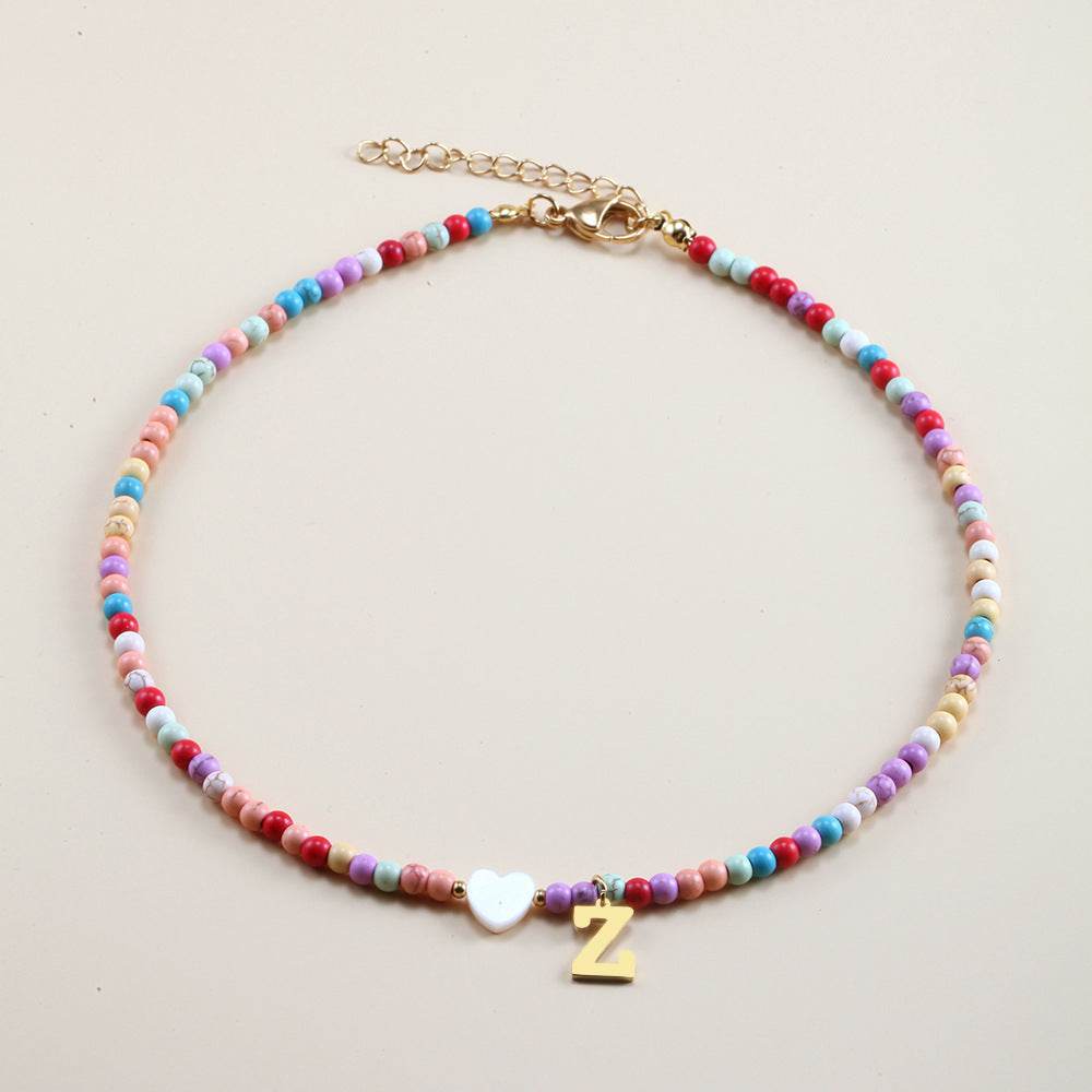Colorful Beads Initial Choker For Women Stainless Steel Lett - Mubimart