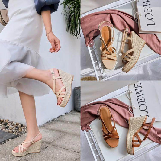 Roman platform platform espadrille high-heeled sandals - Mubimart