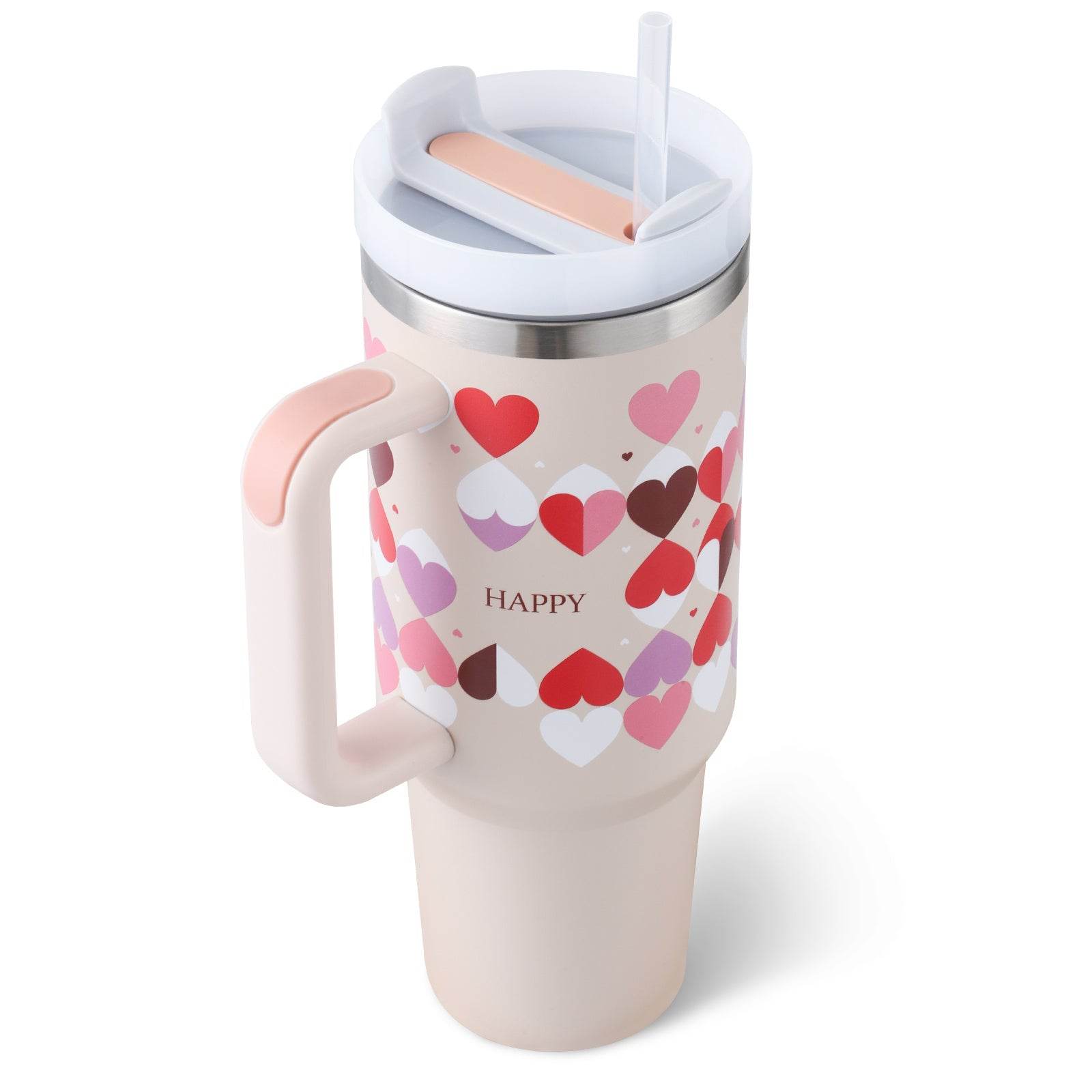 40 Oz Tumbler With Handle Straw Insulated, Stainless Steel Spill Proof Vacuum Coffee Cup Tumbler With Lid Tapered Mug Gifts For Valentine Lover Suitable For Car Gym Office Travel - Mubimart