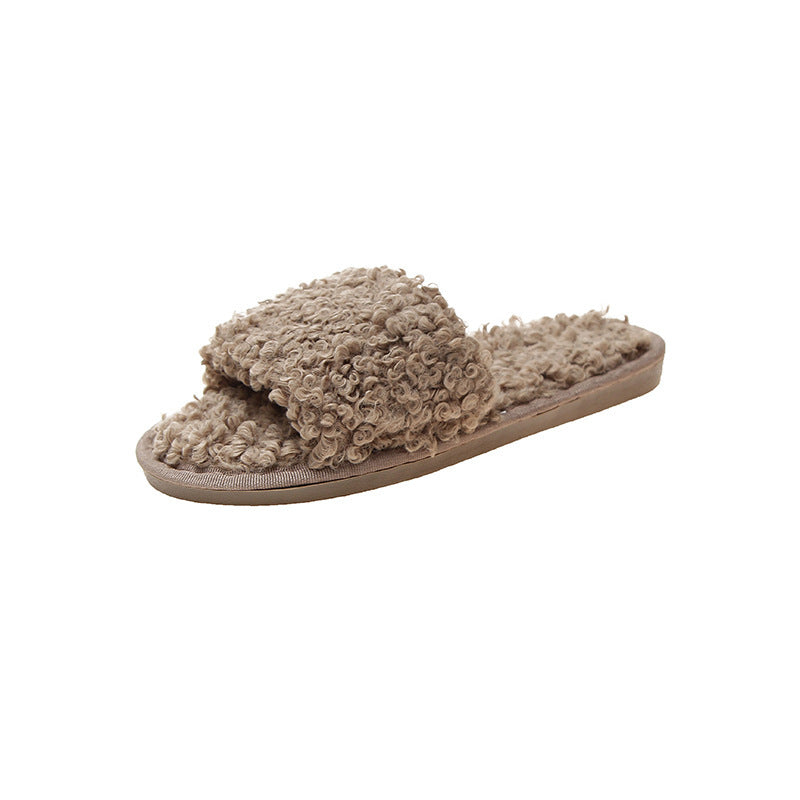 Sheep curl women slippers suitable for non-slip cotton slippers - Mubimart -  