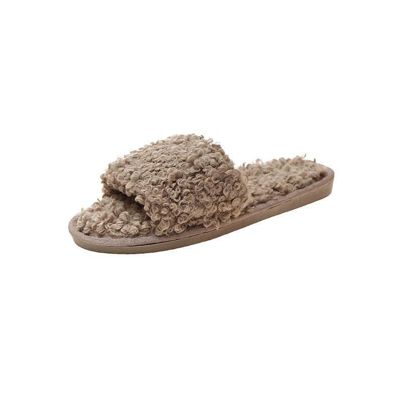 Sheep curl women slippers suitable for non-slip cotton slippers - Mubimart