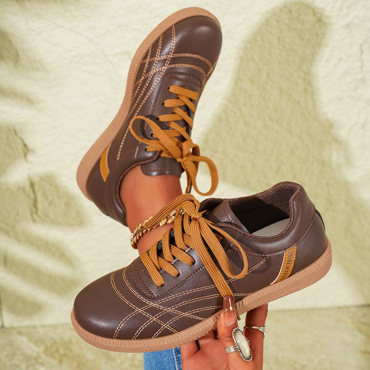 Retro Lace-Up Sneakers Fashion Casual Thick-soled Sports Shoes For Women Round Toe Slip On Casual Shoes - Mubimart