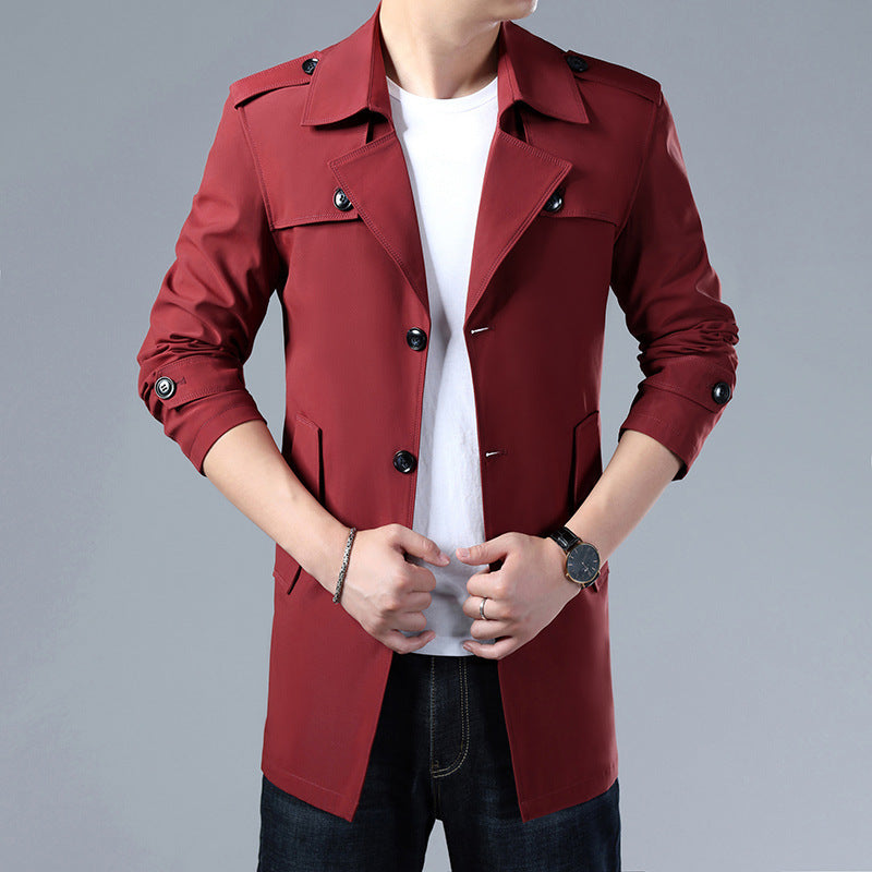 Spring And Autumn Men's Trench Coat With Buttons Top Quality Jacket Slim Regular Classic Jacket