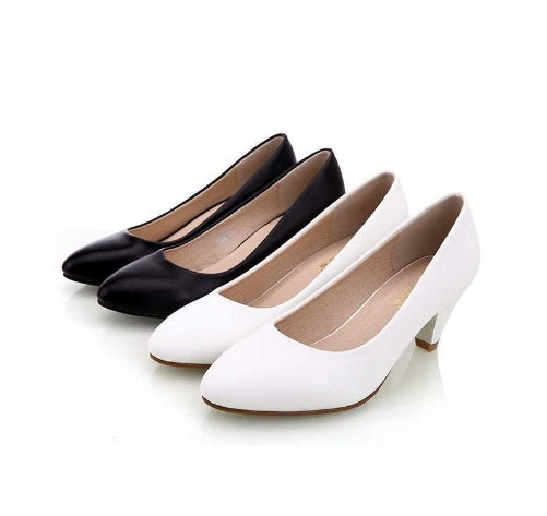 Hotel work shoes female black leather shoes with thick with business dress 43 large size professional shoes