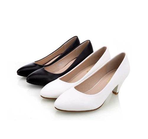 Hotel work shoes female black leather shoes with thick with business dress 43 large size professional shoes - Mubimart