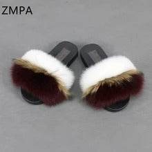 Fox fur slippers flip flops - Mubimart