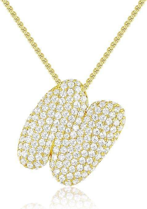 Brass Zircon Balloon English Letter Necklace - Mubimart