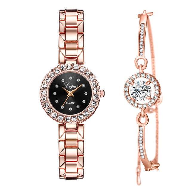 Watches-Set Bangle Clock Bracelet Wrist-Watch Quartz Women Fashion Ladies Brand Luxury - Mubimart
