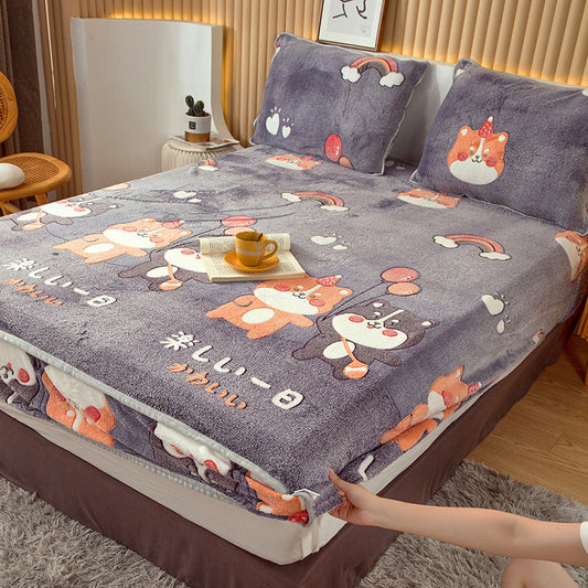 Home Fashion Double Velvet Non-slip Mattress Cover