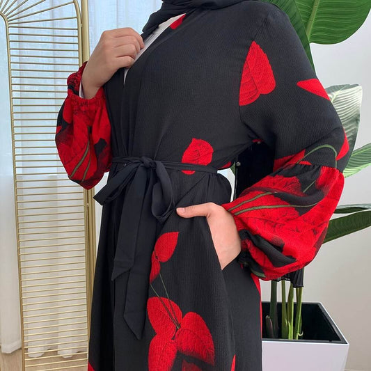 New fashion printed lantern sleeve cardigan robe women - Mubimart