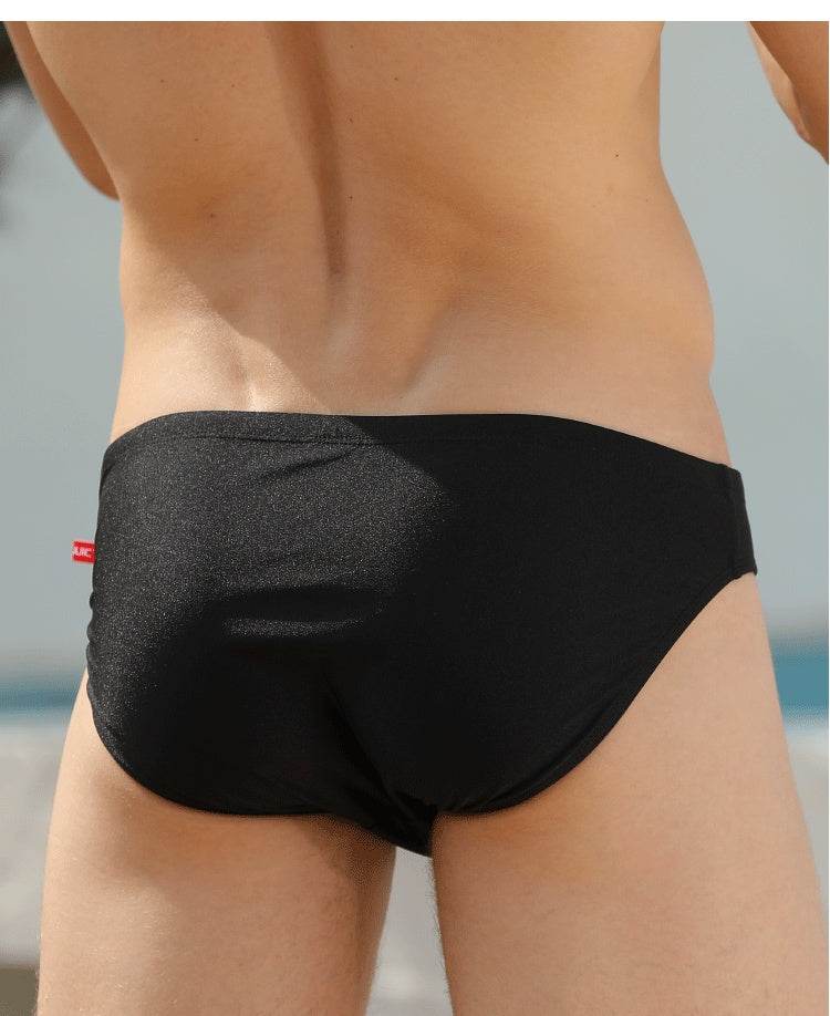 Men's Solid Color Glossy Swim Briefs - Mubimart