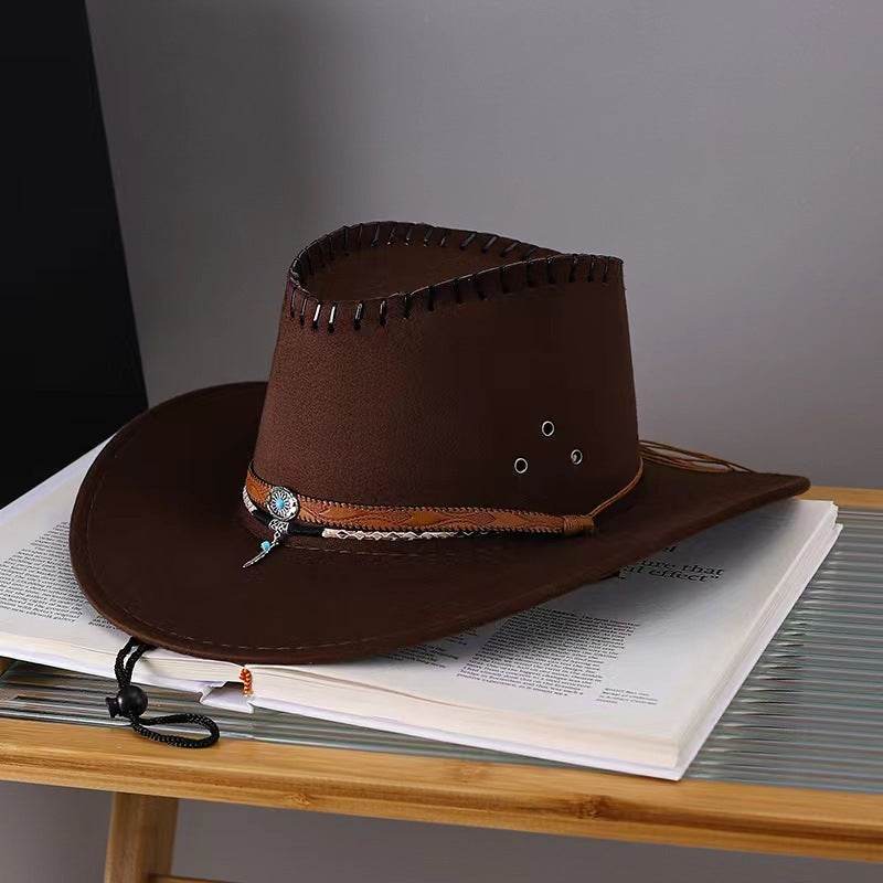 Western Cowboy Hat Men's And Women's Gem Chain Fedora Hat - Mubimart