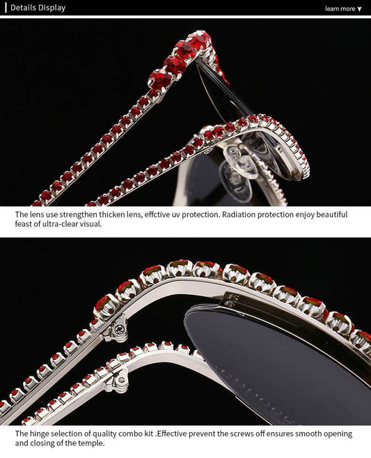 Fashionable Cat Eye Shaped Diamond Studded Sunglasses - Mubimart