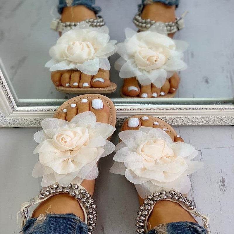 Flat flower sandals - Mubimart