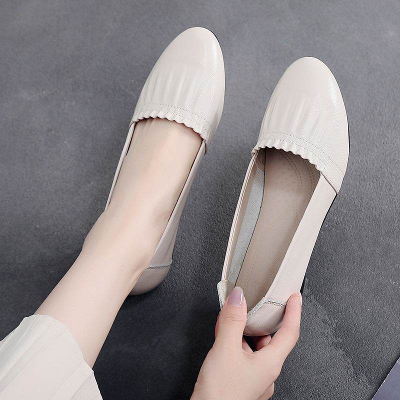Women's First Layer Cowhide Flat Shoes Fashion Office Lady Shoes Women Flats Genuine Leather Loafers Footwear - Mubimart