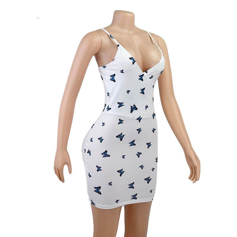 Fashion Printed Pleated Bodycon Strap Dress - Mubimart