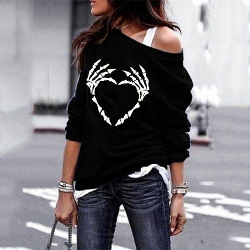 Plus Size Gothic Skeleton Pattern Sweatshirts - Mubimart