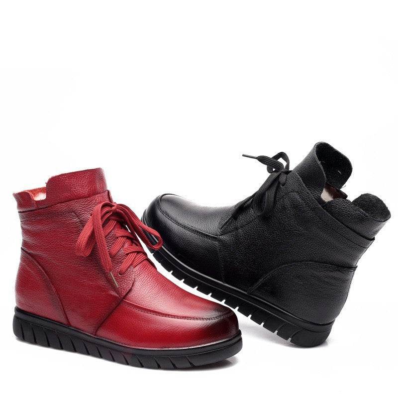 Leather wool booties - Mubimart