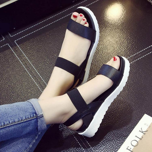 Elastic wedge sandals - Mubimart