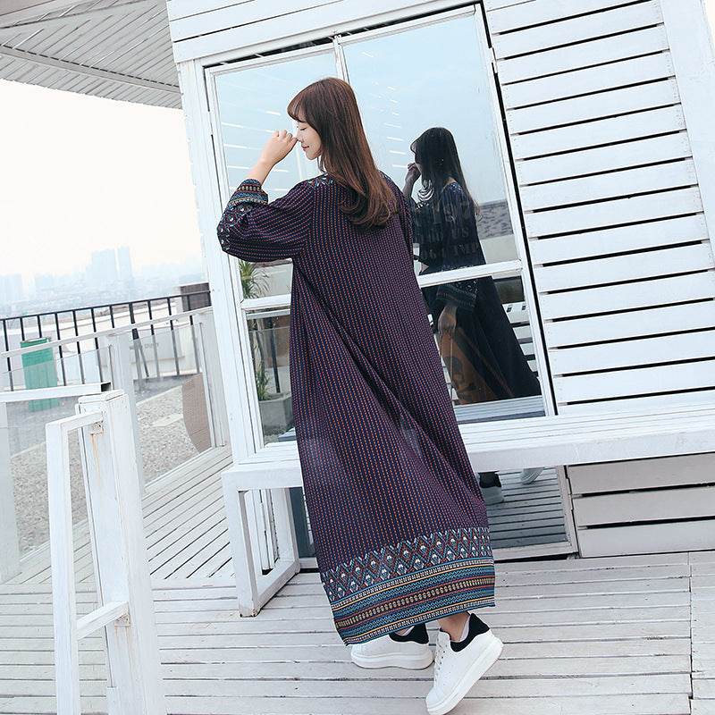 Printed outside large size chiffon cardigan female summer loose long beach sunscreen clothing thin shawl - Mubimart