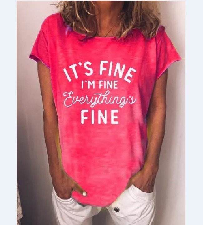 Casual simple plus size letter pullover T-shirt - Mubimart