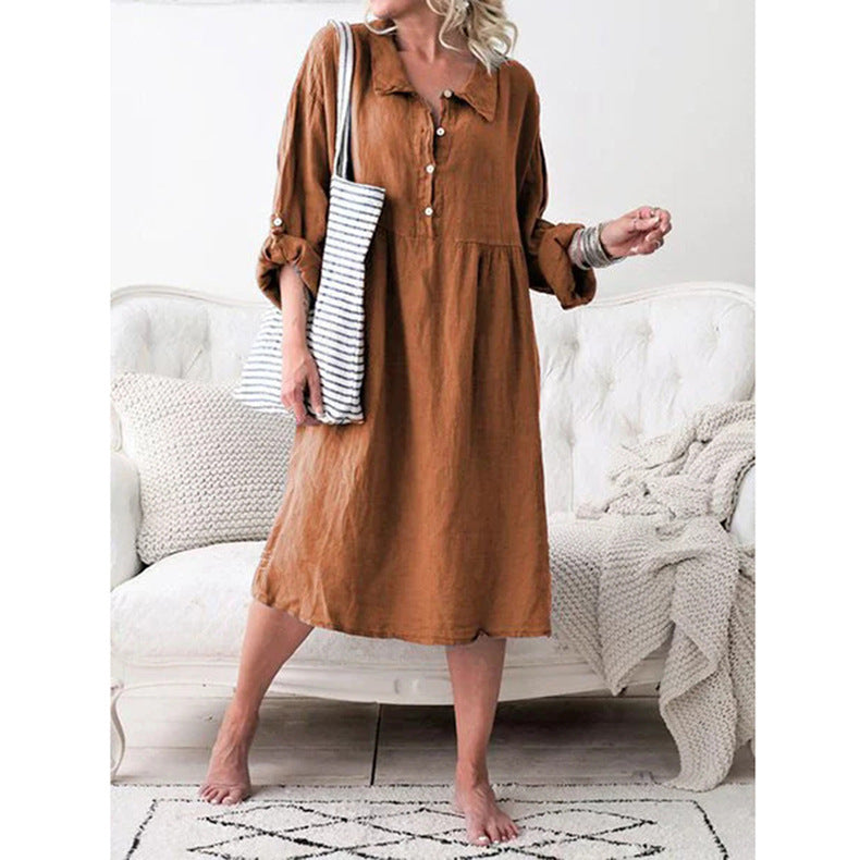 Loose button midi dress - Mubimart -  