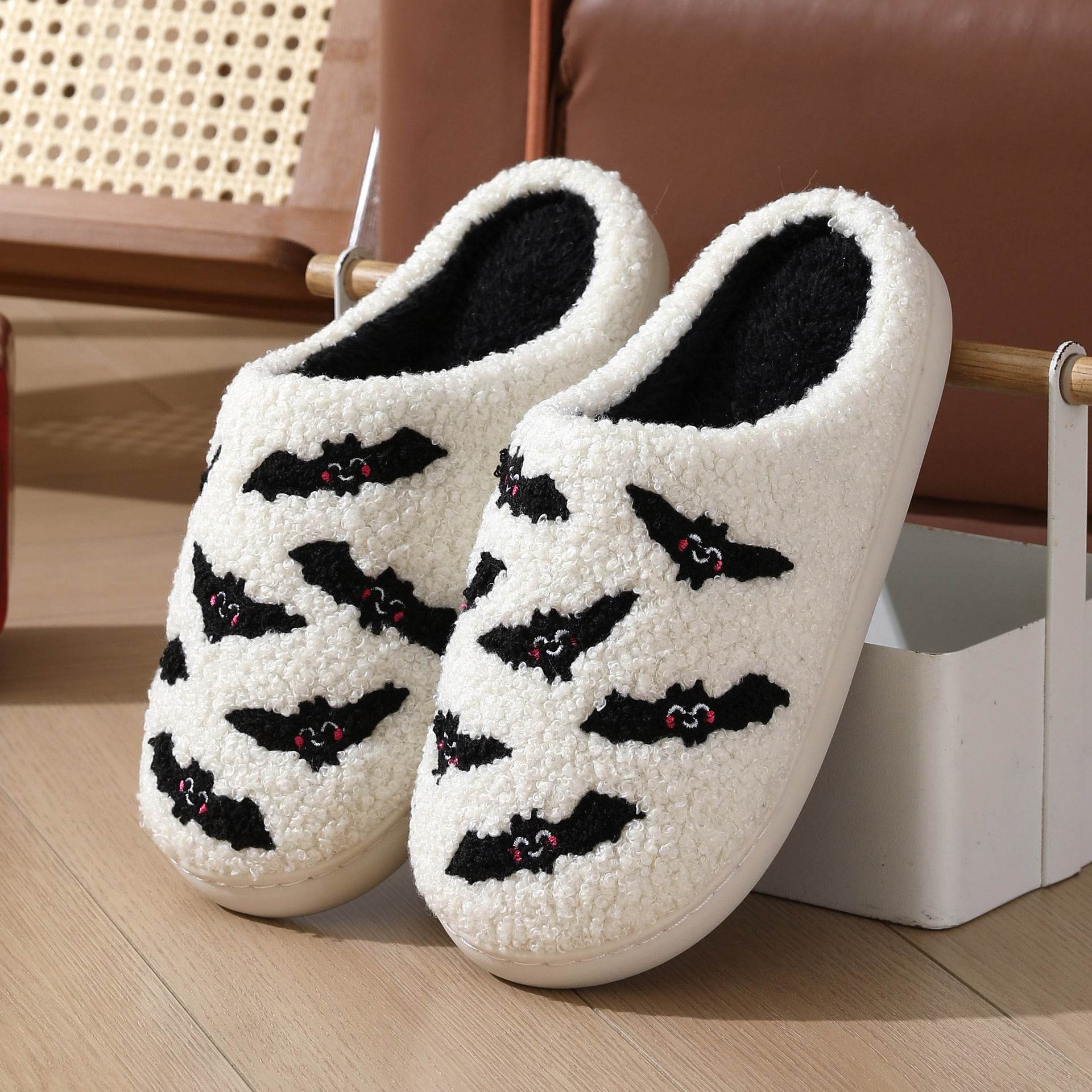 Halloween Skull Rose Slippers Winter Warm Indoor Floor Bedroom Home Slipper For Women - Mubimart