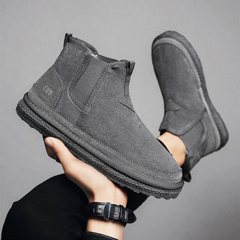 Winter Fleece Snow Boots Round-toed Flat Shoes Casual Warm Sports Shoes Men Ankle Boot - Mubimart