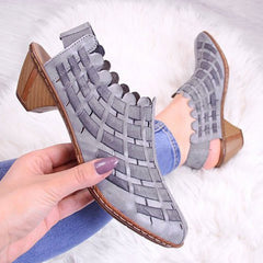 Cross weave wedge booties