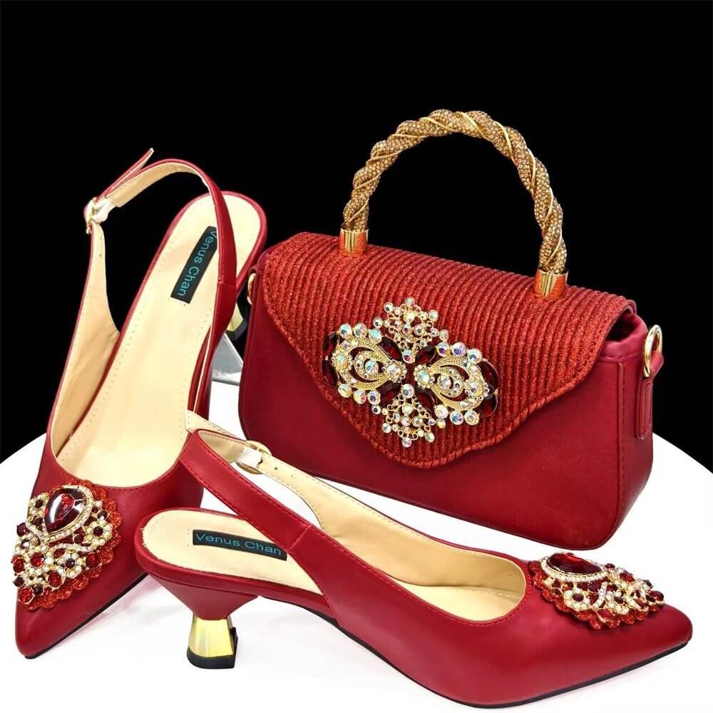 Casual French Style Small Square Pointed Toe Slingback High Heels Women's Shoes And Bags Suit - Mubimart
