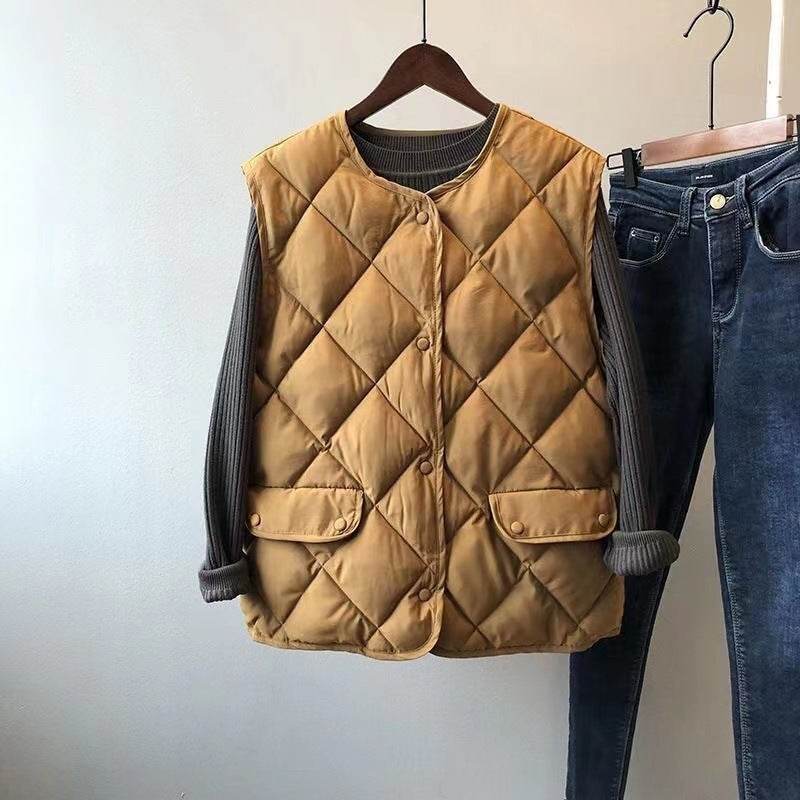 Short Cotton Jacket Vest Women's Loose Puffer Jacket - Mubimart