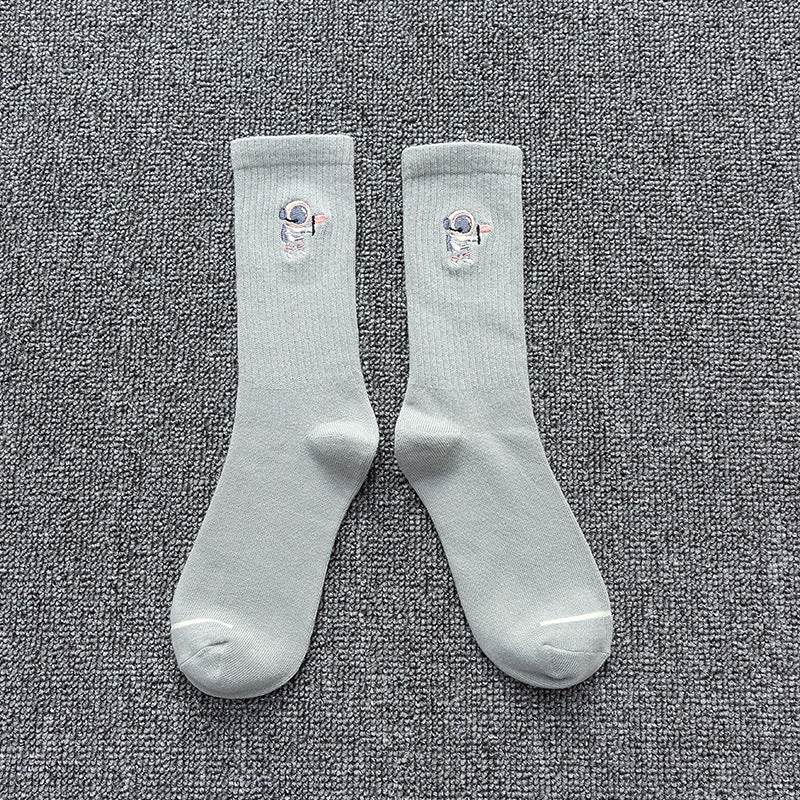 Embroidered cotton socks astronaut all-match socks sports socks - Mubimart