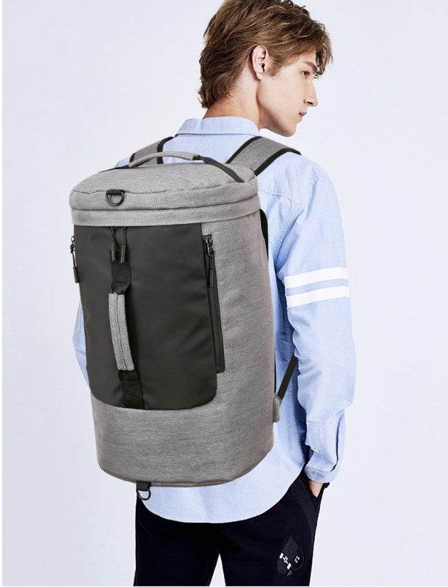 Large-capacity duffel bag men's gym bag waterproof folding cylinder bag - Mubimart