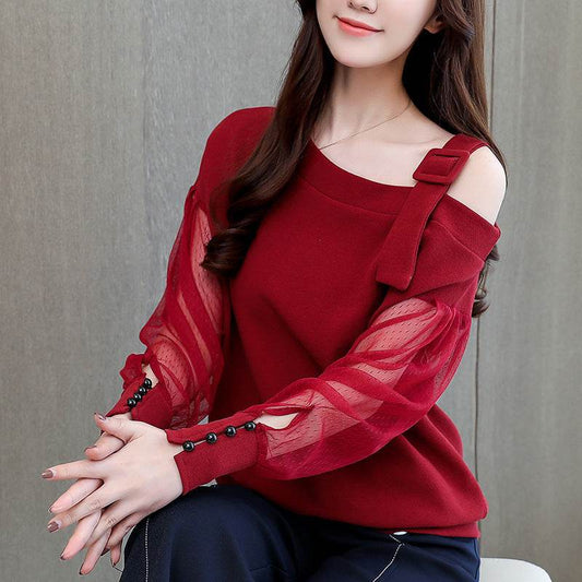 Autumn long sleeve shirt women fashion woman blouses sexy off shoulder top solid women blouse shirt clothing female - Mubimart