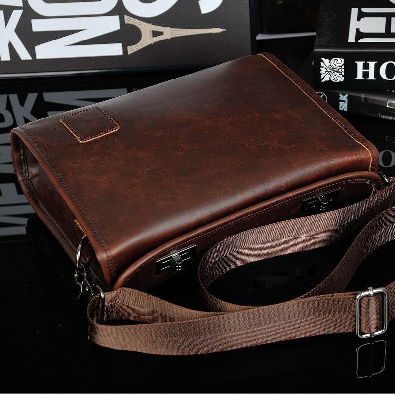 The original Crazy Horse male bag wholesale Mens retro single shoulder bag double twist lock bag design trends - Mubimart