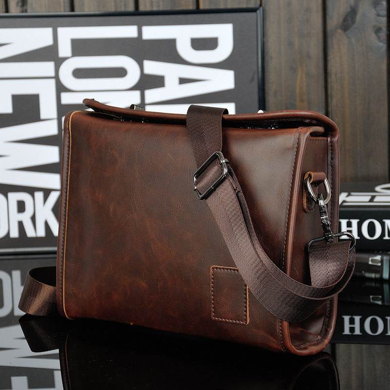 The original Crazy Horse male bag wholesale Mens retro single shoulder bag double twist lock bag design trends - Mubimart