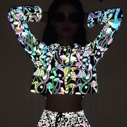 New Mushroom Reflective Hoodies Women - Mubimart