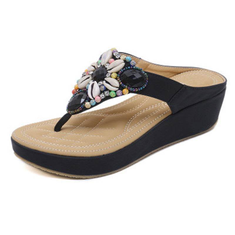Bohemian beaded wedge sandals - Mubimart