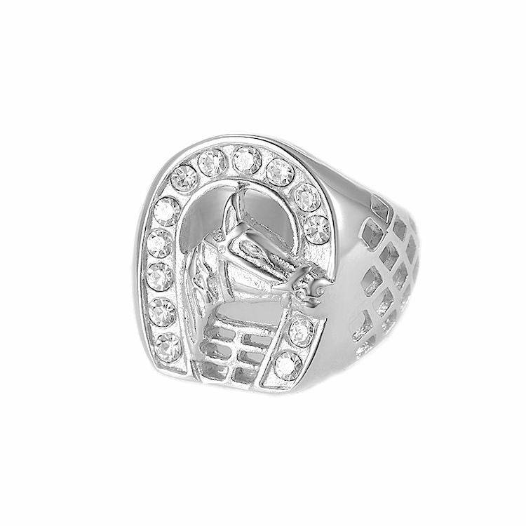 Titanium Steel Gold Plated Diamond Horse Head Ring For Men - Mubimart