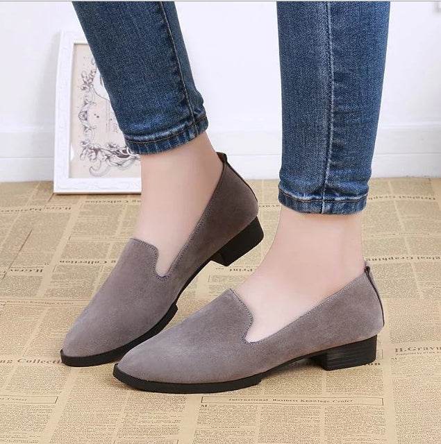 Suede round head single shoes low heel shallow mouth casual comfort single shoes - Mubimart