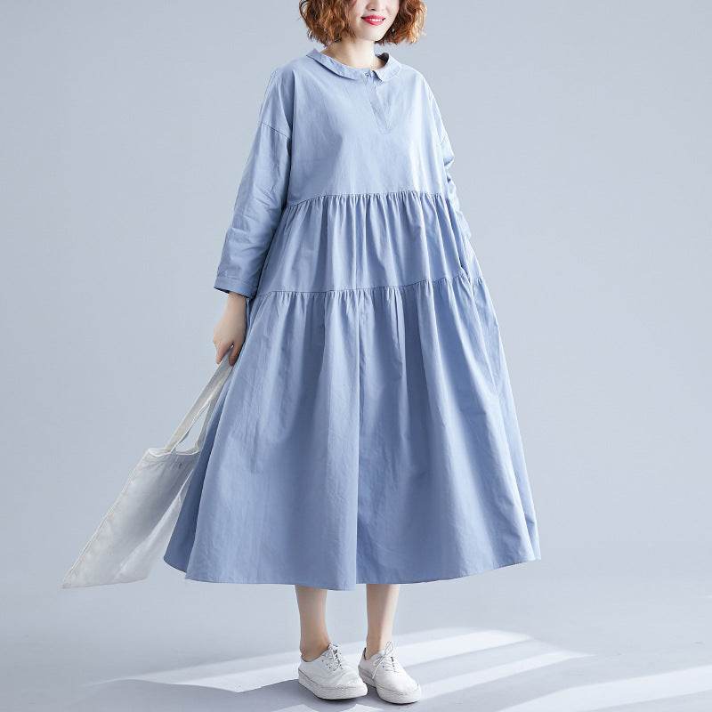 Plus Size Fat MM Long Sleeve Doll Dress Big swing Robe - Mubimart