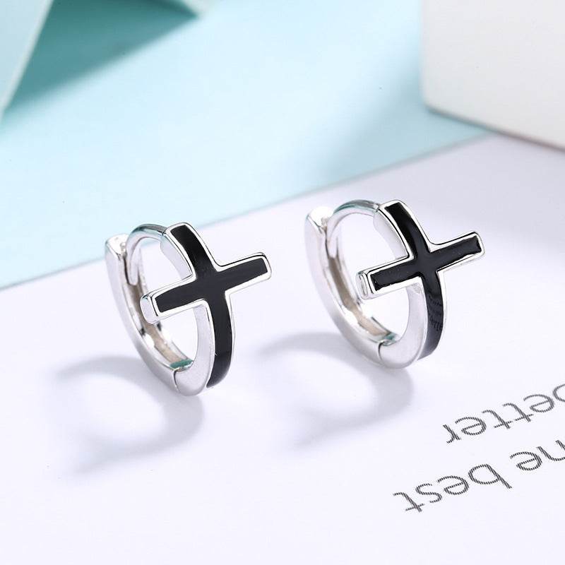 S925 Sterling Silver Cross Earrings female men Earrings - Mubimart